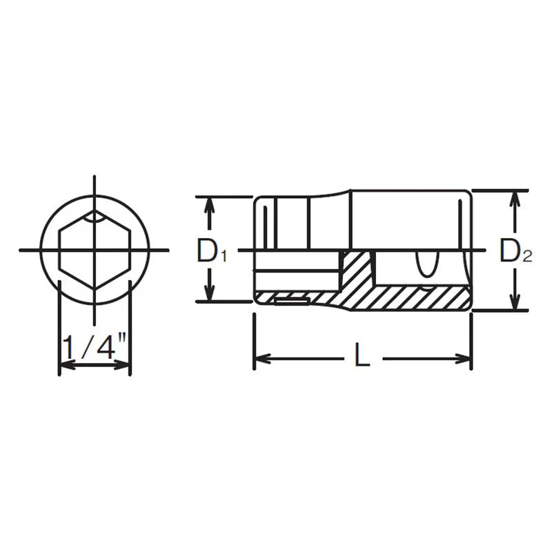 Koken 2137 - 1/4" Sq Drive Adaptor For 1/4H Bit 22.5mm Length