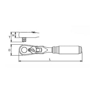 Koken 2726Z - 1/4" Sq Drive Ratchet Handle 72 teeth Flexible Head, 114mm Length - Z-series