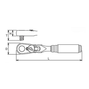 Koken 2726Z-160 - 1/4" Sq Drive Ratchet Handle 72 teeth Flexible Head, 160mm Length, Z-series