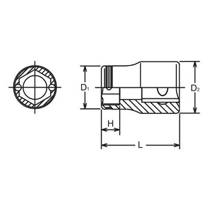 Koken 3450M-14 - 3/8 Sq. Dr. Socket 14mm Nut Grip Length 27mm
