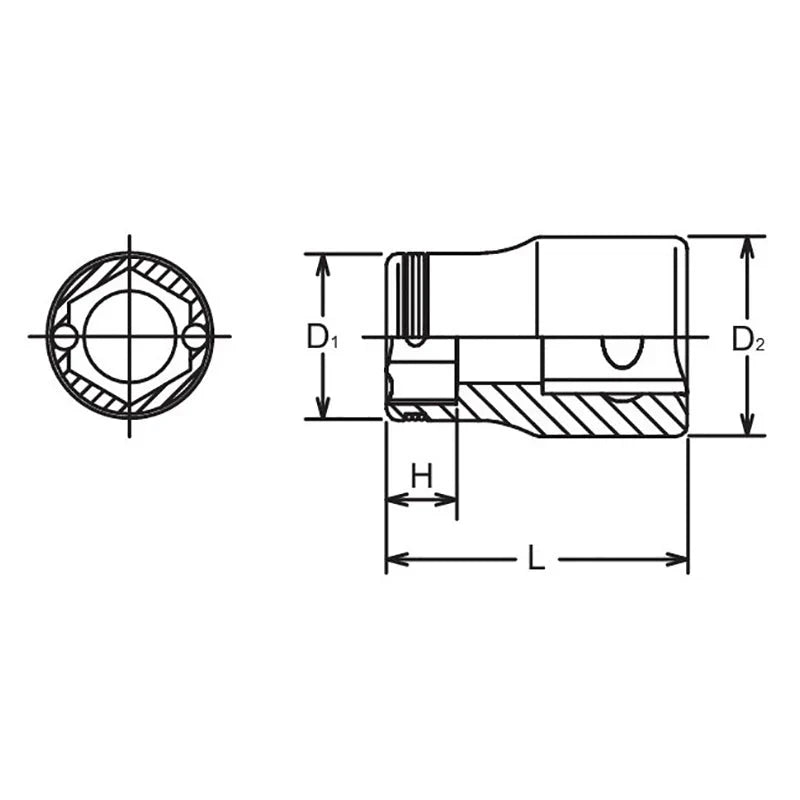 Koken 3450M-22 - 3/8 Sq. Dr. Socket 22mm Nut Grip Length 29mm