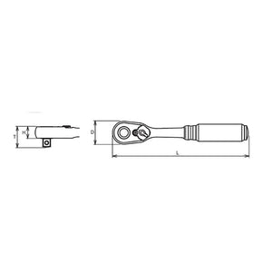 Koken 3725ZB - 3/8" Sq Drive Ratchet Handle 72 teeth 178mm Length Z-series
