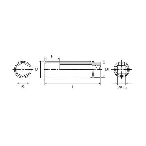 Nepros NB3L-10 - 3/8"sq. Metric Deep Sockets 6pt.