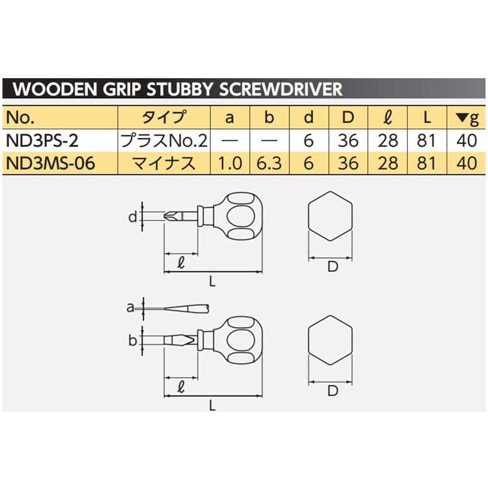 Nepros ND3PS-2 Wooden Stubby Screwdriver, Phillips, #2-Liger Tools