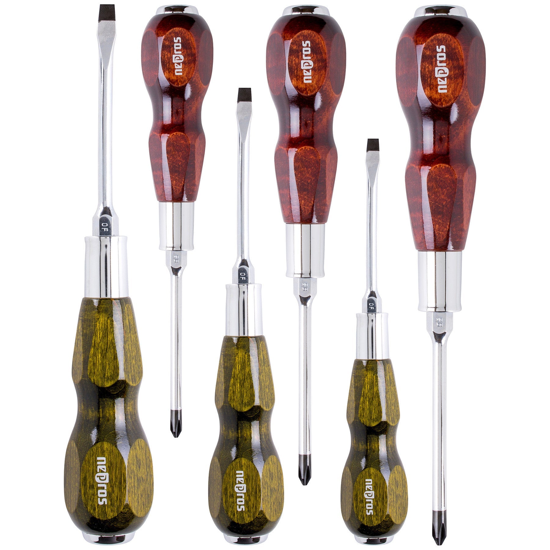 Nepros NTD306 Wooden Grip Screwdriver Set, 6 pcs-Liger Tools